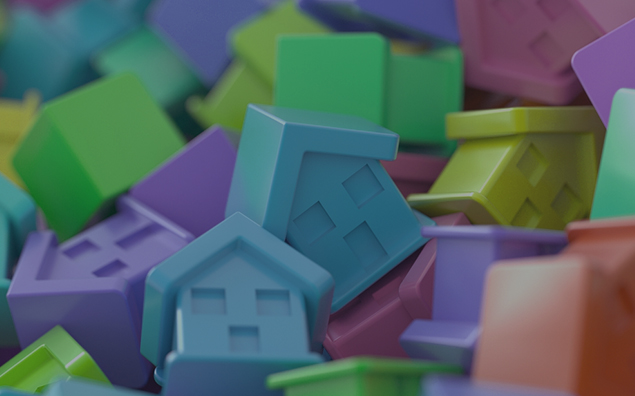 Multi-colored toy houses